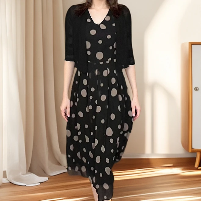 001休闲风新中式中国风时尚套装气质修身夏季裙子黑色春夏中长款