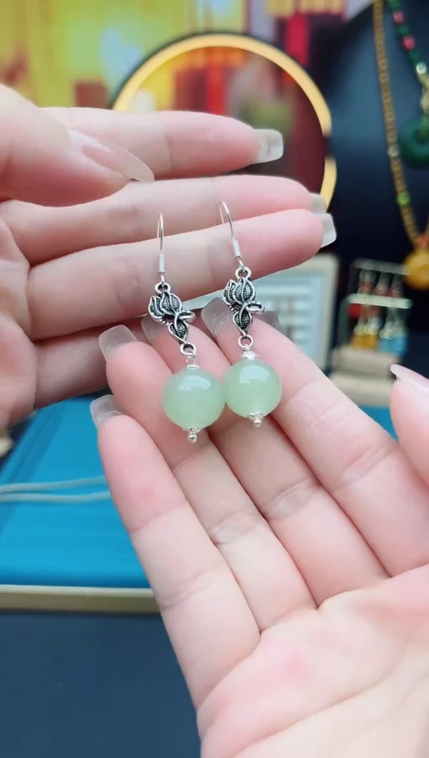 东陵石银S925镶嵌耳饰D78