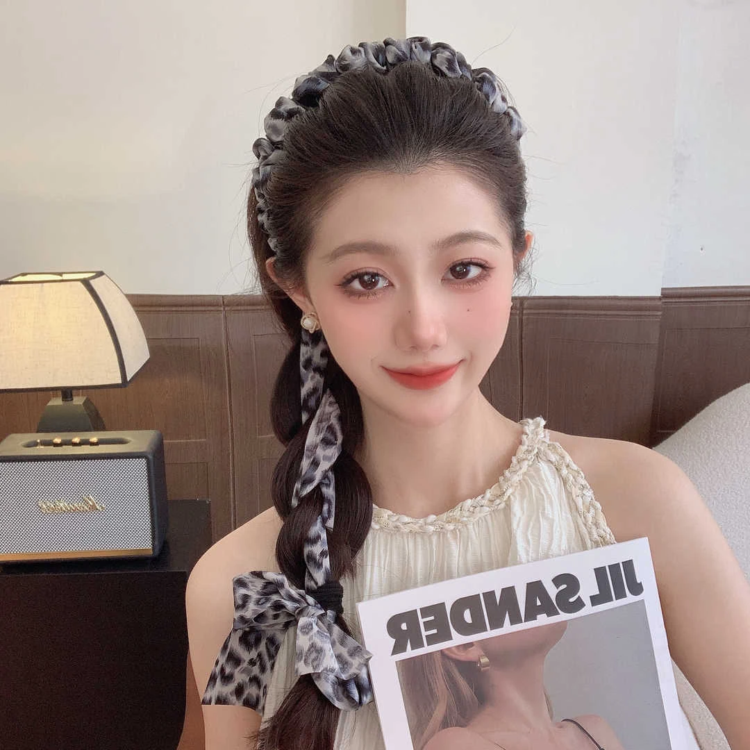 压发时尚女网红头箍韩版豹纹飘带发箍发夹百搭编发发卡发饰头饰