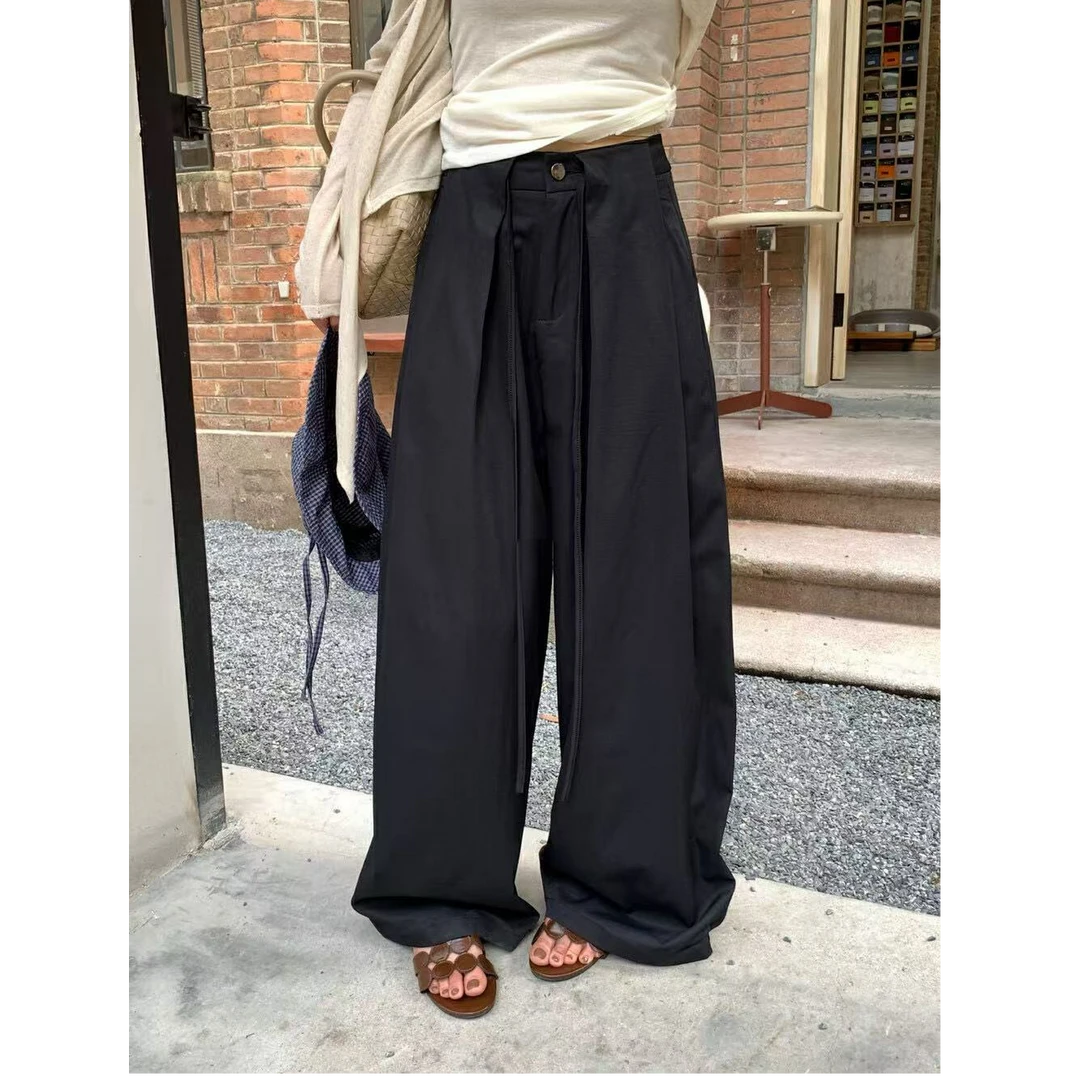 十三行白白-小众系带压褶设计光泽感西裤#21091