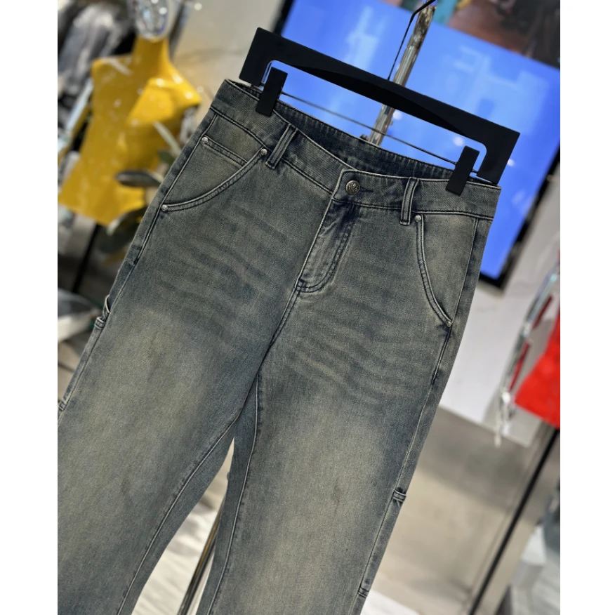 【发现者】2025春夏欧货男士新品工装阔腿宽松蓝色薄款牛仔裤AP9825