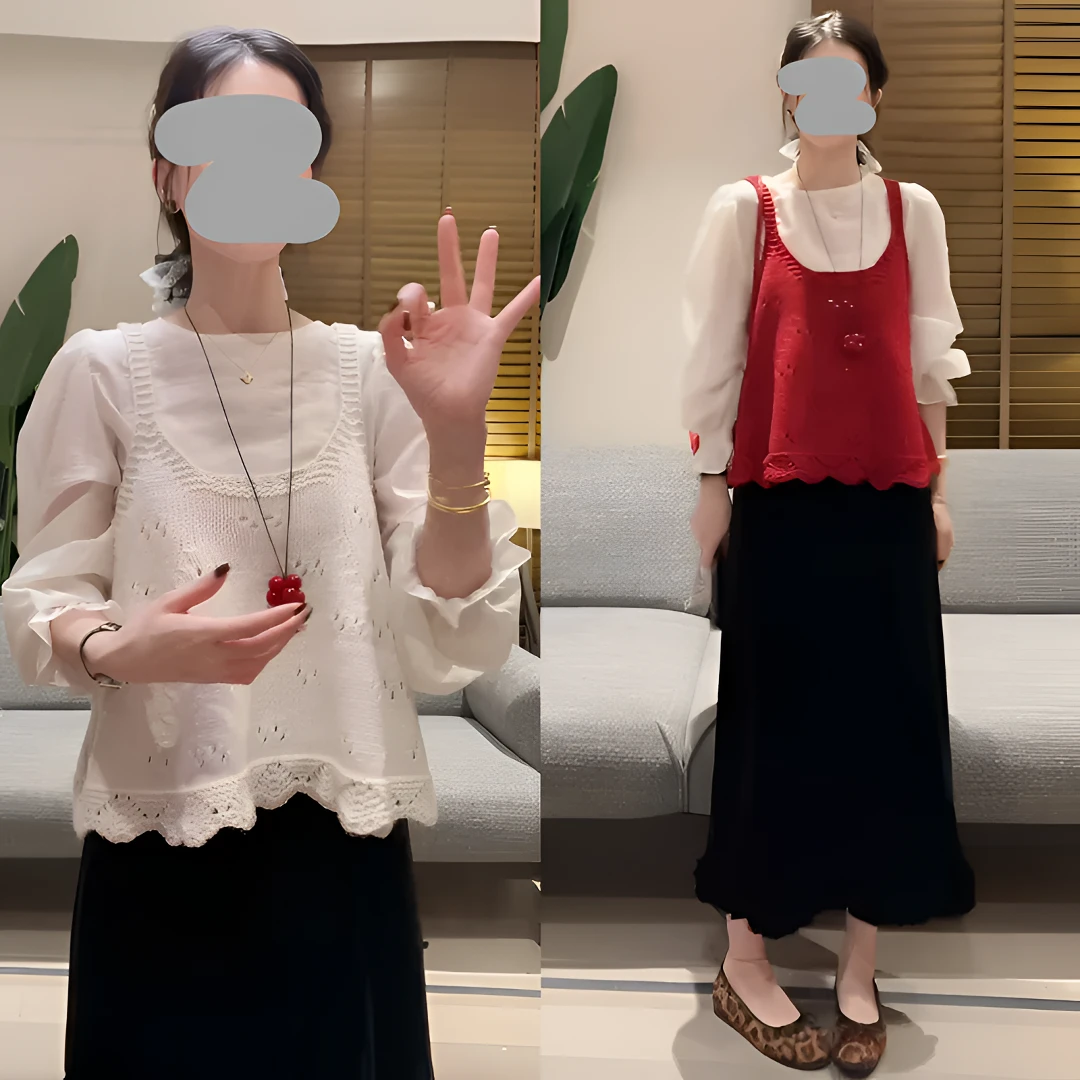 2025早秋针织背心叠穿马甲圆领衬衫上衣显瘦丝绒半身裙气质套装女