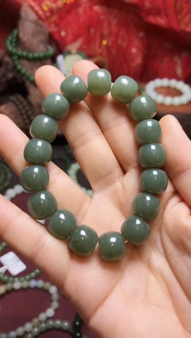 未镶嵌手链和田玉12mm老型珠且末蓝