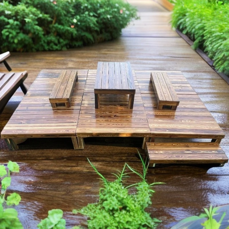 户外防腐实木地板自铺阳台庭院地台碳化木板防水家用平台院子