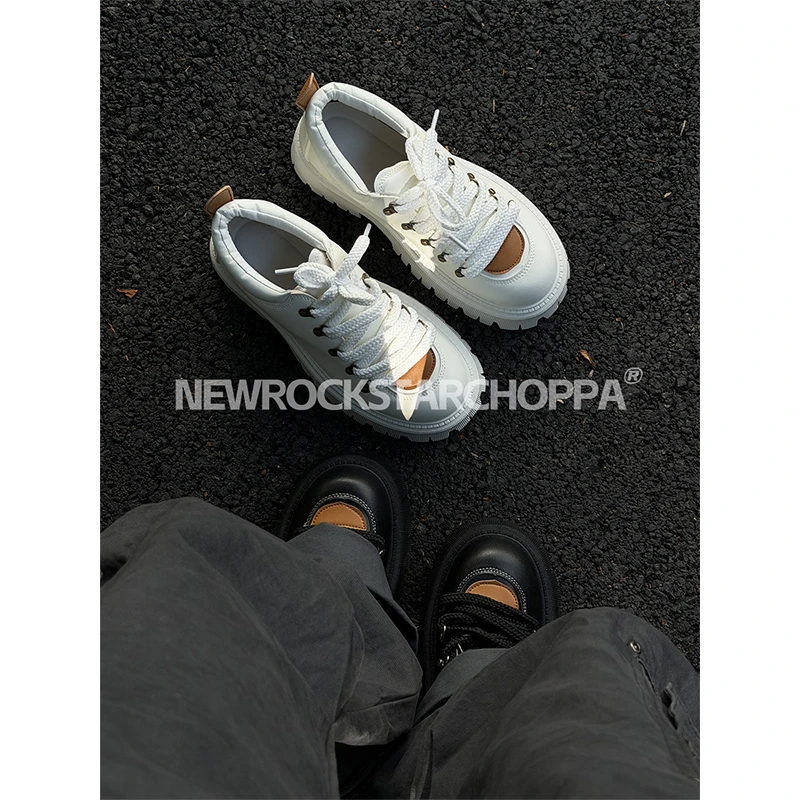 NewRockStarChoppa秋冬新款厚底增高大头德比鞋 休闲鞋工装靴潮鞋