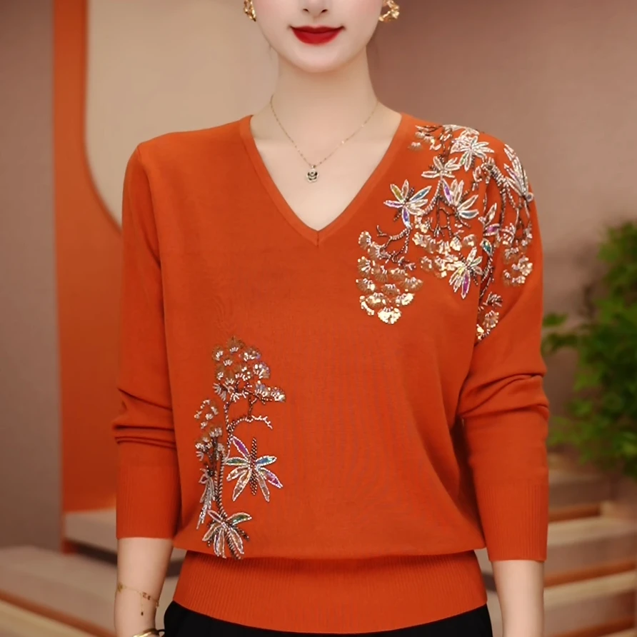 Y250045-春季新款针织毛衣抗起球高端百搭减龄气质上衣