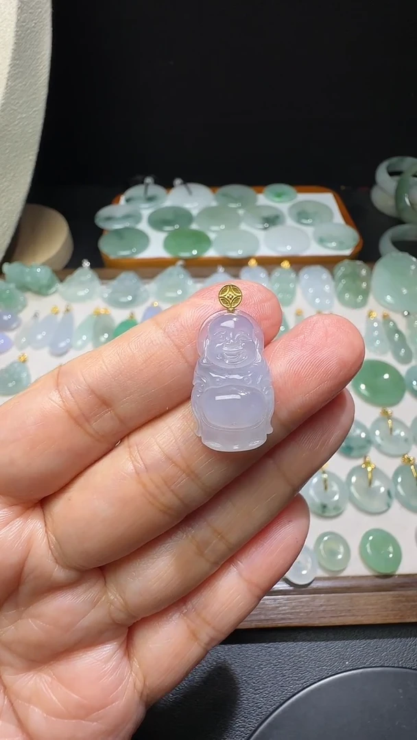 吊坠(不含链)18K金镶嵌翡翠站佛