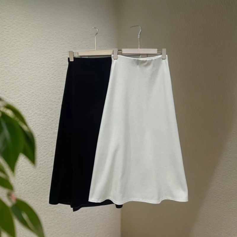 2607中长款松紧腰细呢子半身裙女秋季高腰A字时尚百搭显瘦半身裙