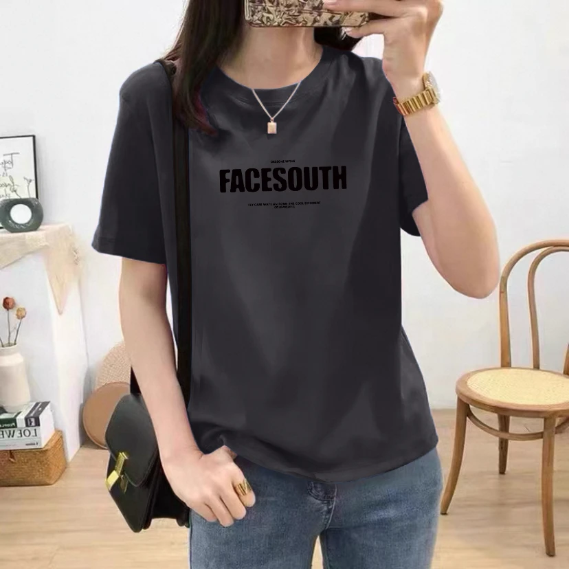 2025新品正肩t恤街头风短袖深灰色圆领休闲ins夏季打底衫宽松时尚