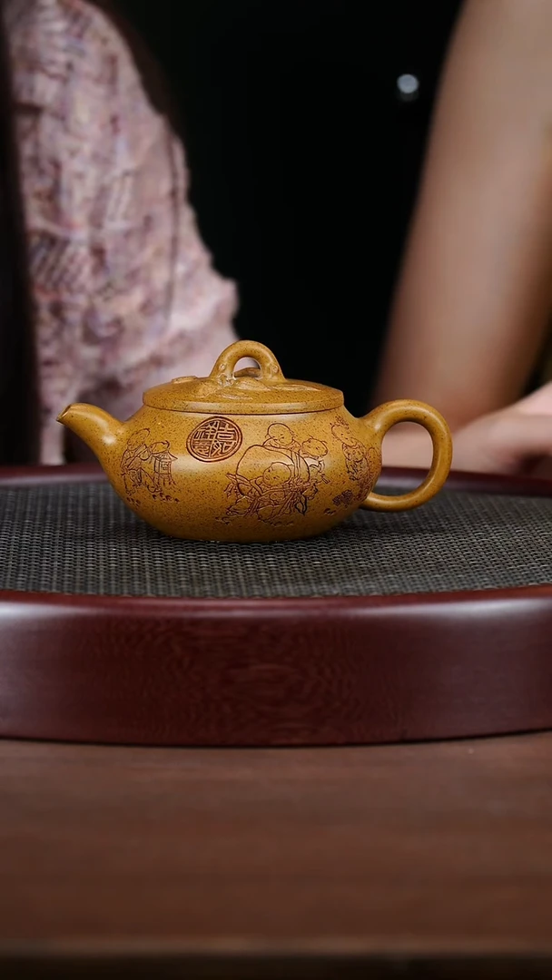 茶壶紫砂5WSY龙骨金砂 寿桃壶240cc
