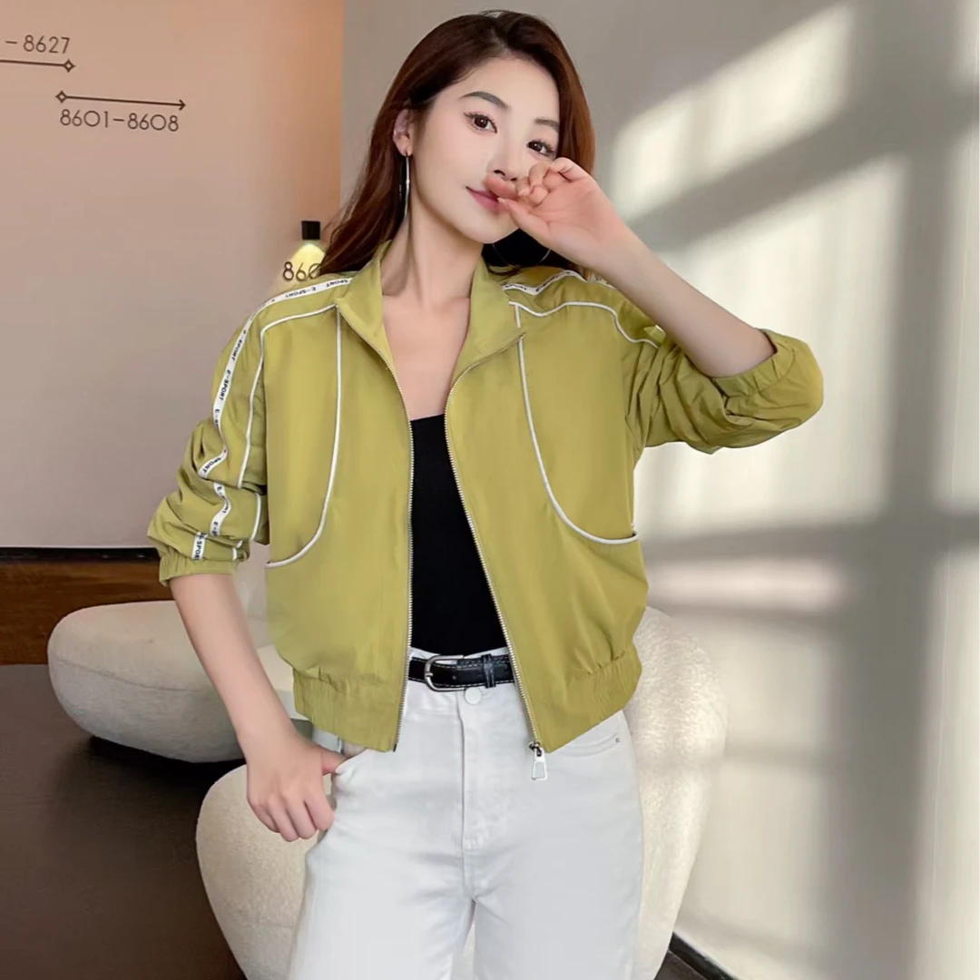 衣长约48）春季新款时尚百搭休闲运动宽松薄款小个子短款外套86001