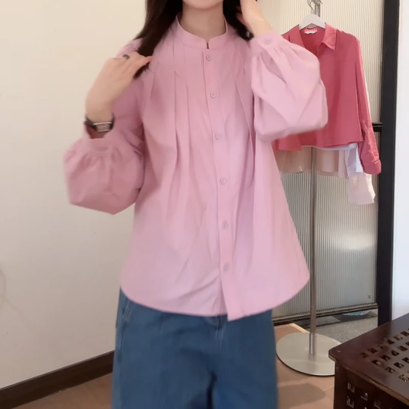 【奔赴生活】长袖百搭小众纯色甜美设计感衬衫LK2501576