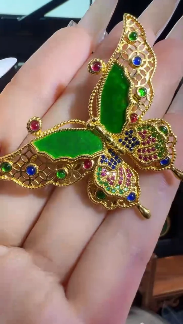 【闪购商品】翡翠吊坠(不含链)银S925镀金镶嵌天然缅甸翡翠A货吊坠