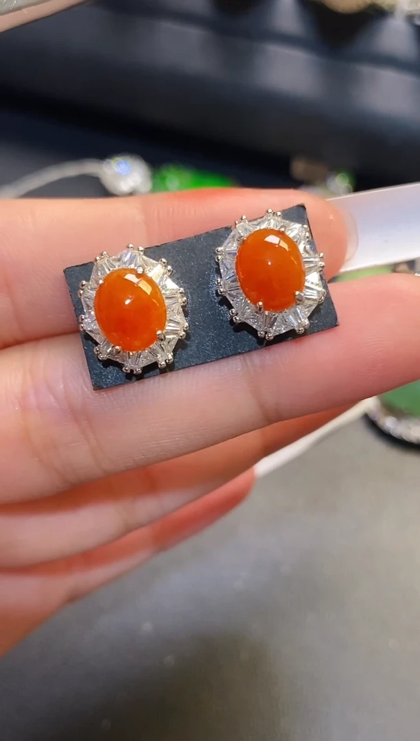 银S925镶嵌翡翠耳饰天然