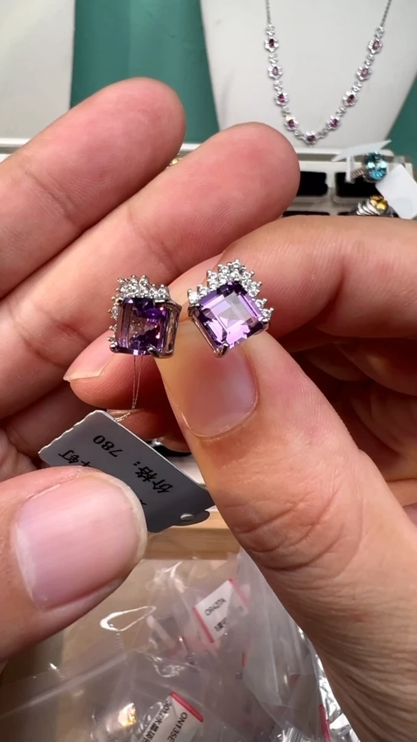 银S925镶嵌耳饰紫晶紫水晶