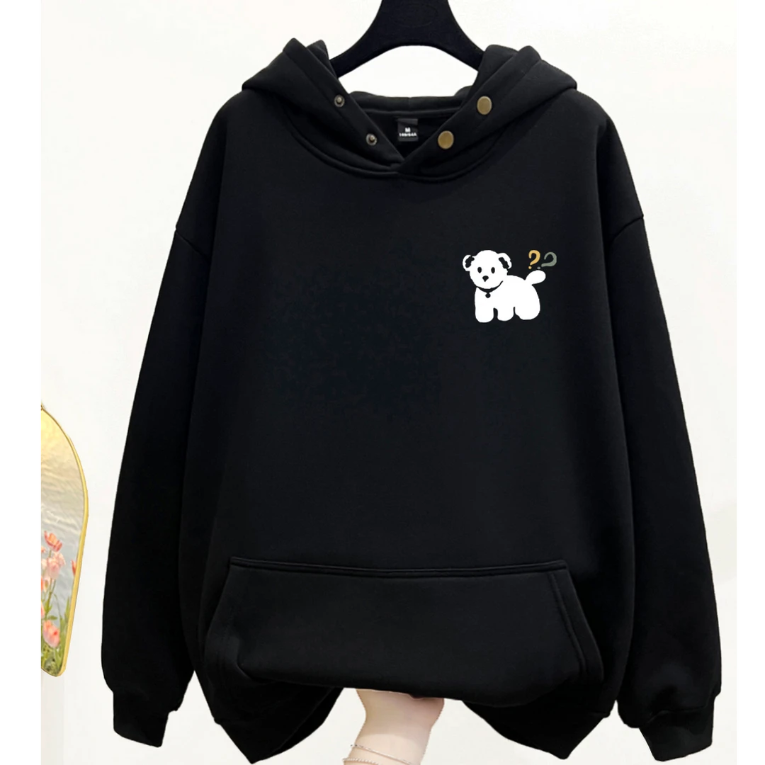 简约可爱印花秋冬2025新款纽扣连帽卫衣韩系小个子百搭上衣ins潮