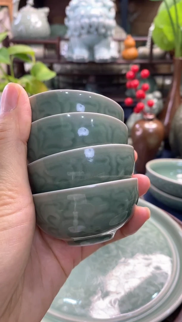 耀州窑 微瑕处理 缩小牡丹小杯【4只】