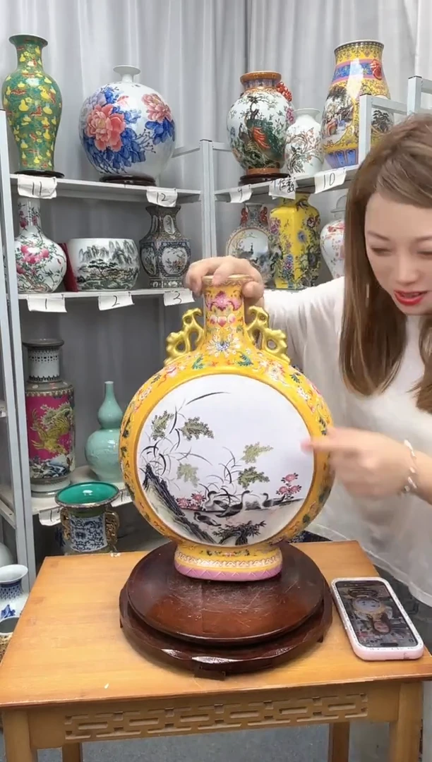 瓶景德镇珐琅彩双耳抱月花瓶