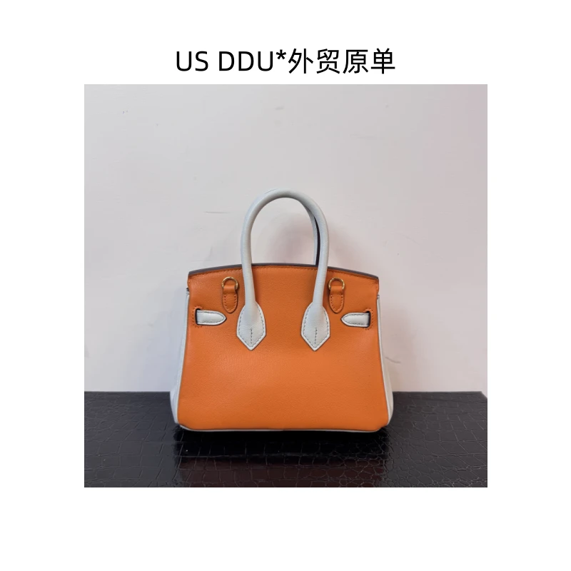 A199 杏仁黄拼珍珠灰金扣铂金19内缝法羊皮手提包1313/D014