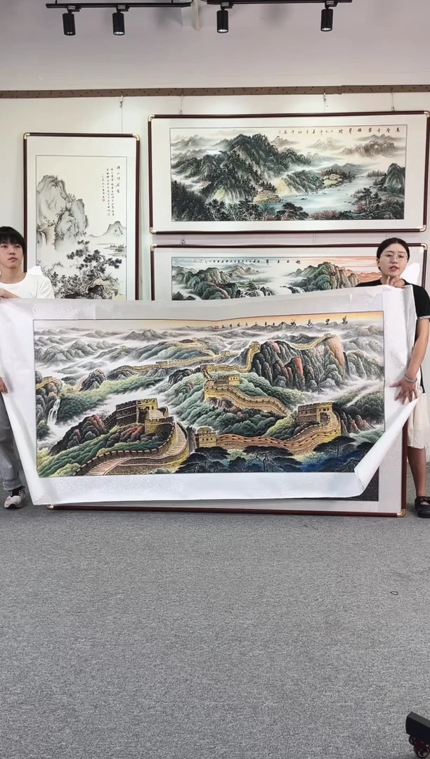 国画纯手绘238x108万里长城