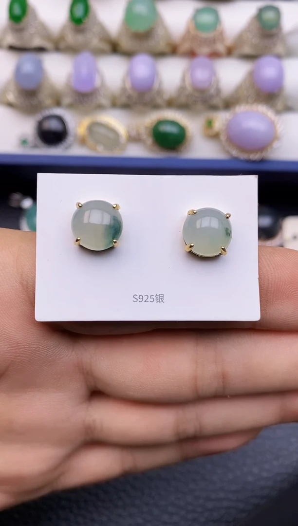 银S925镶嵌翡翠耳饰5578