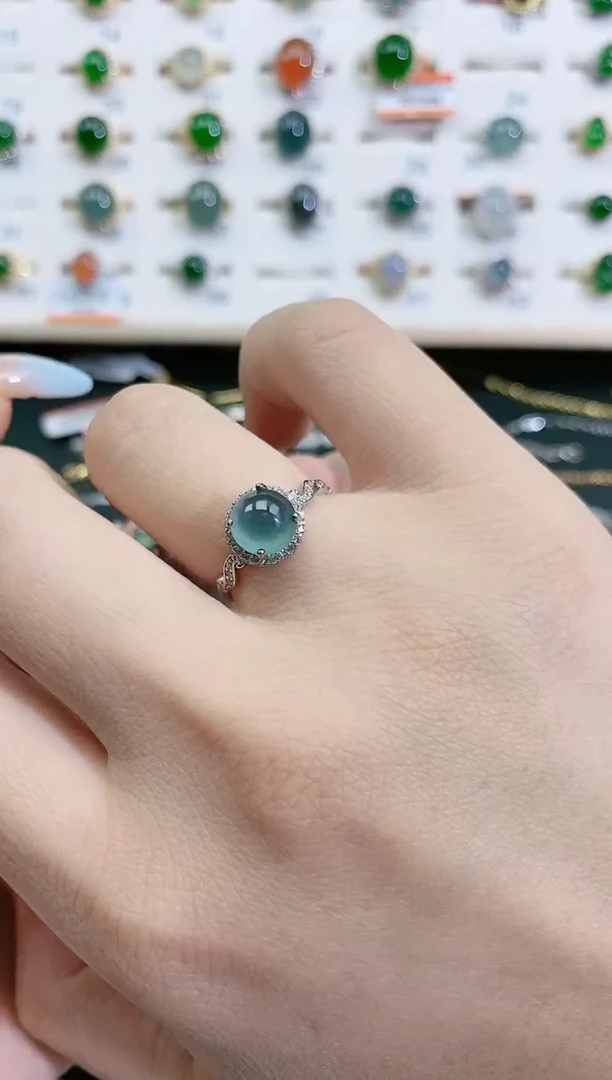 翡翠戒指银S925镶嵌天然翡翠