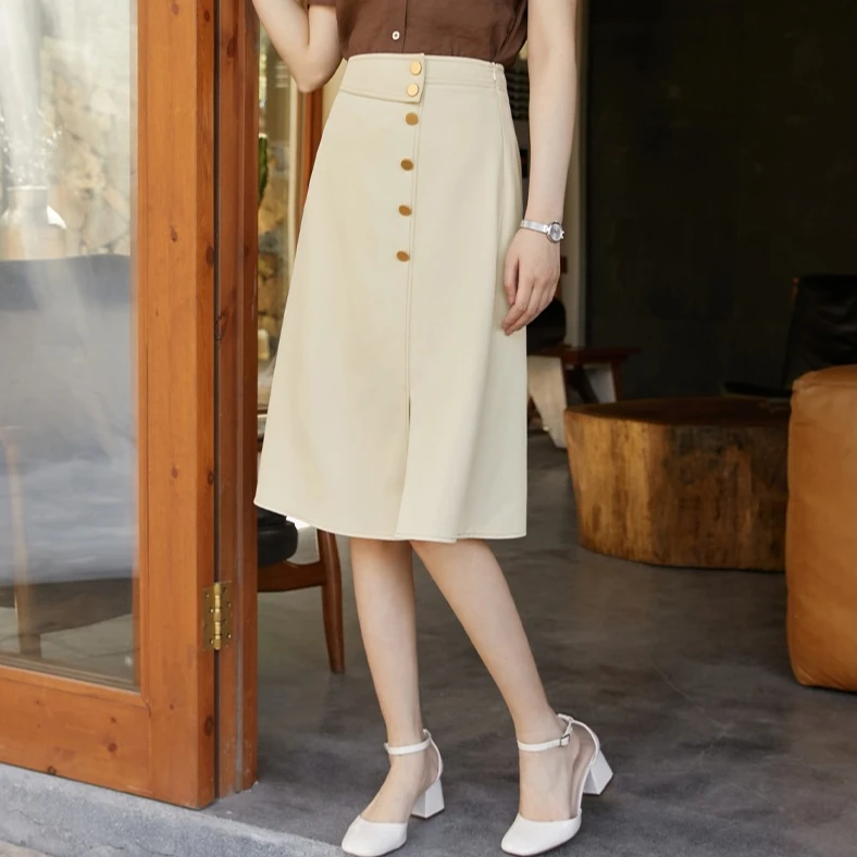 【无龄迷笛】22su13-1米色简约气质高级感时尚中长款显瘦百搭