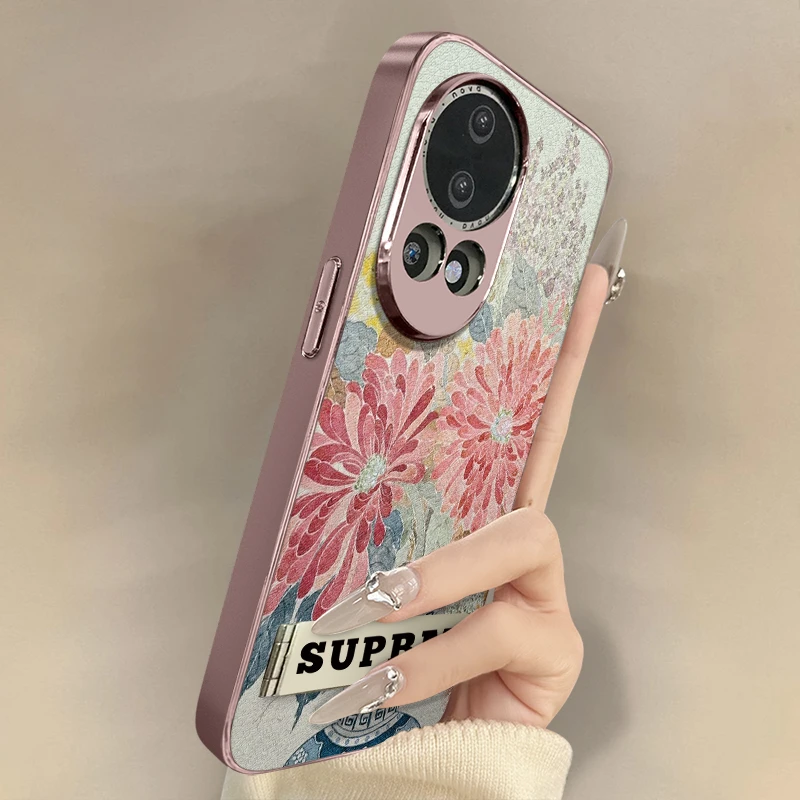 国画花瓶适用华为Nova13Pro手机壳电镀小羊皮实用配件带支架ins风