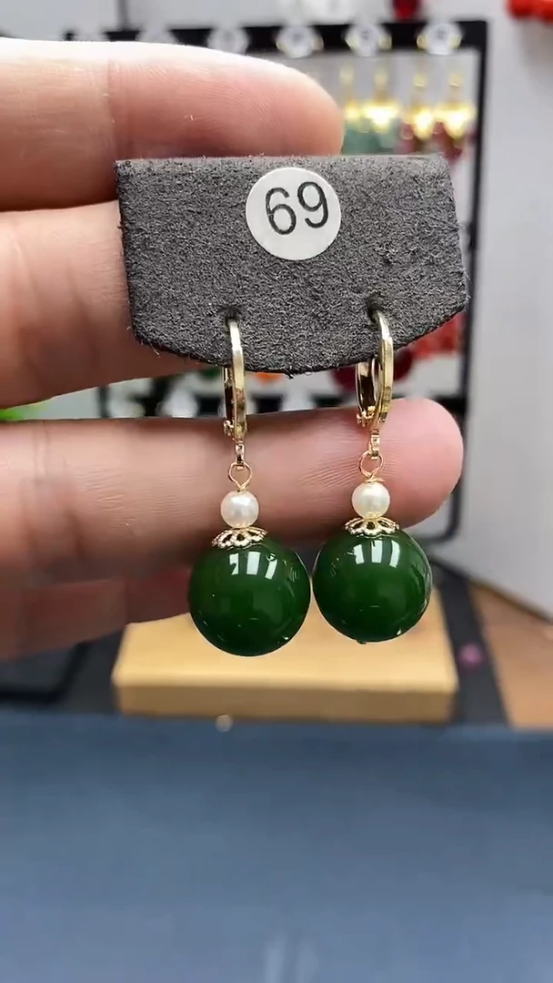 和田玉银S925镀金镶嵌耳饰尺寸14mm耳扣04