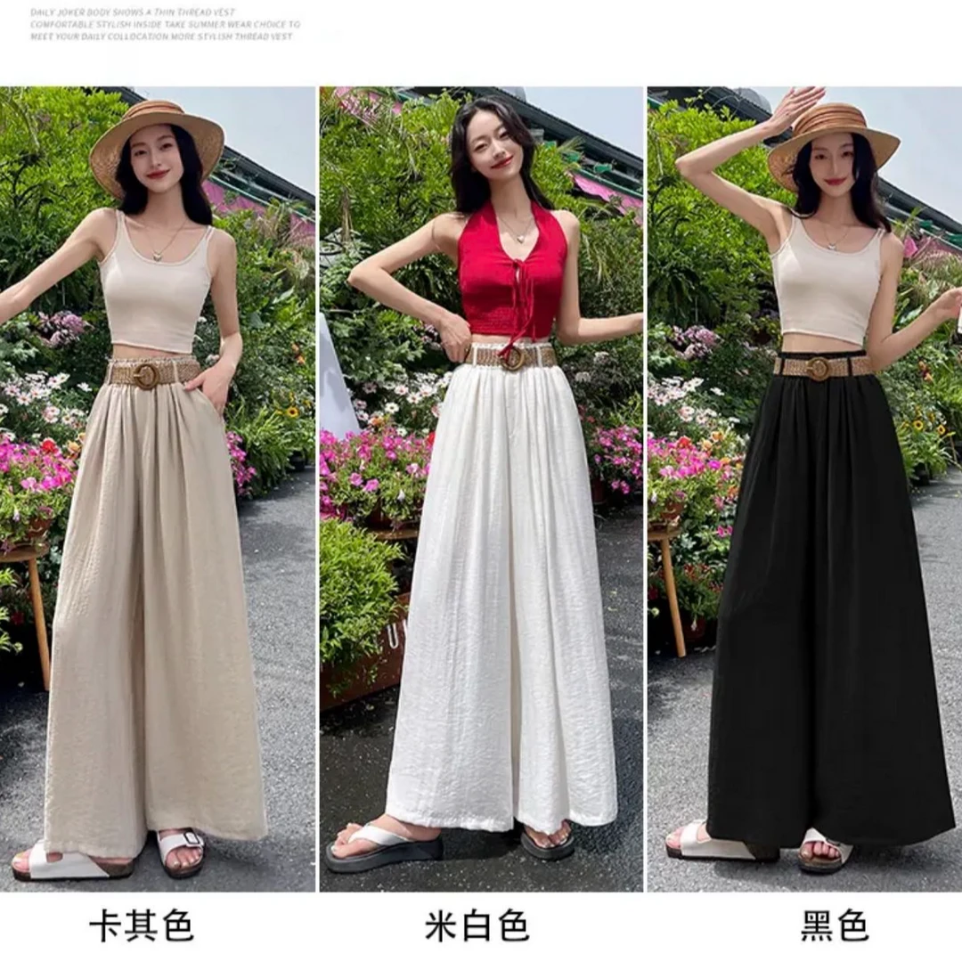 【送腰带】 高腰薄款腰带休闲裤复古腰带天丝亚麻裤 T5818