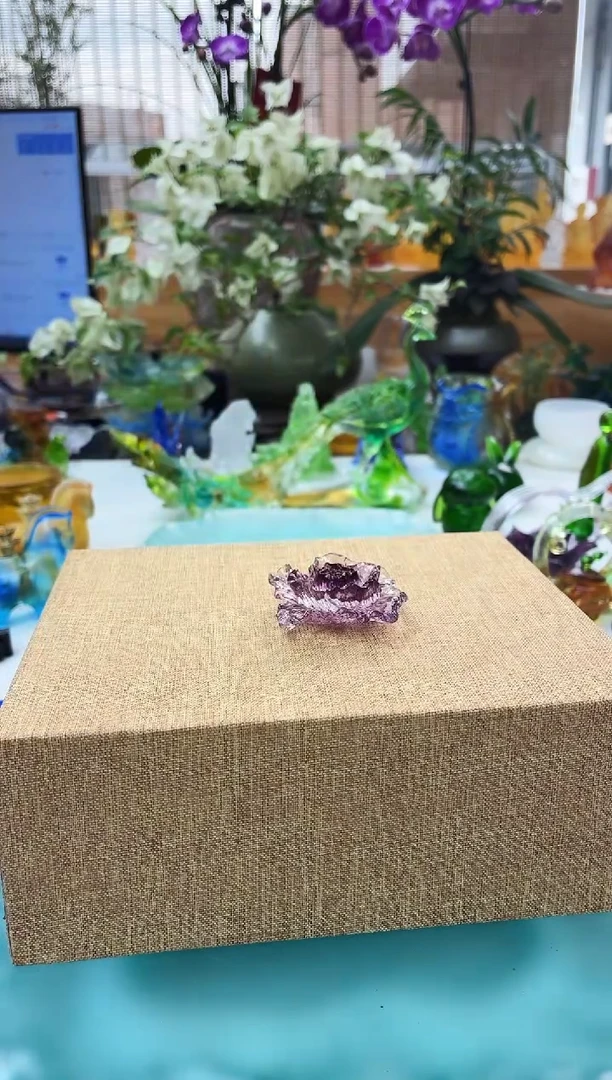 手工艺品琉璃紫色牡丹花摆件