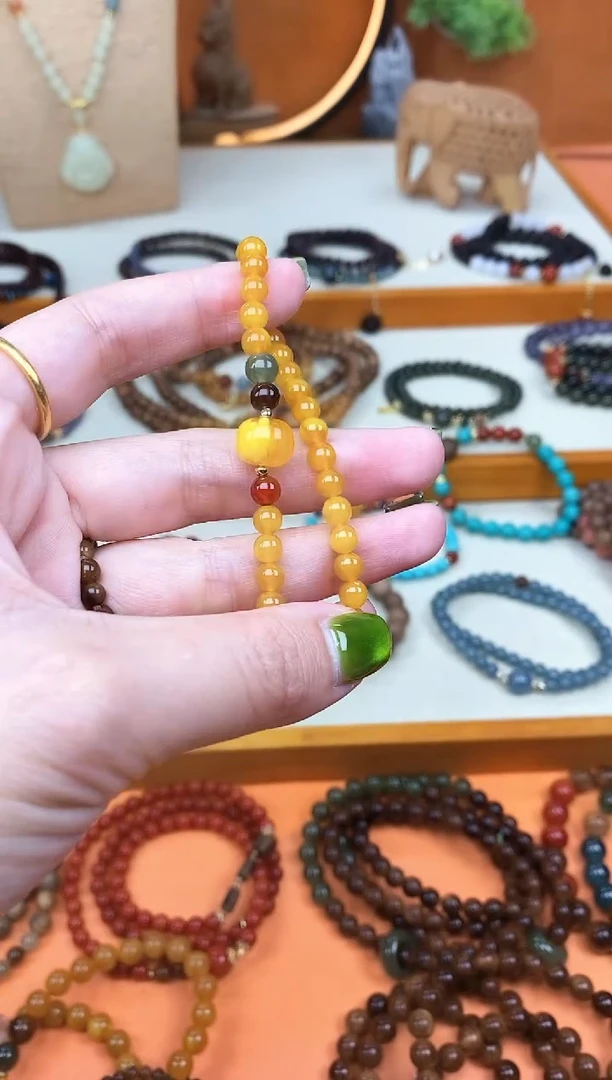 未镶嵌蜜蜡手链单圈蜜蜡和田南红手串