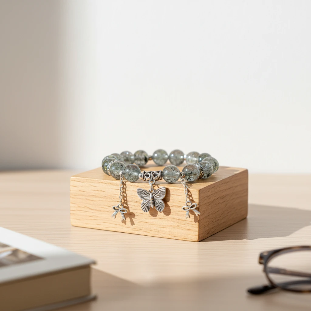 铜合金玻璃手链 国风文蝴蝶手链小众设计森系冰裂彩珠手串DZ813