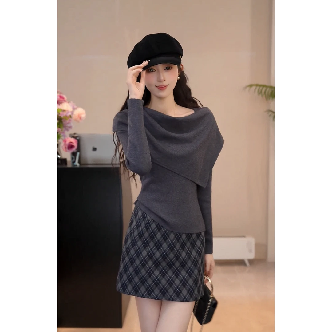 YUANLIANSU/圆脸酥【寒梅煮雪】千金风荡领披肩+打底衫两件套女秋季