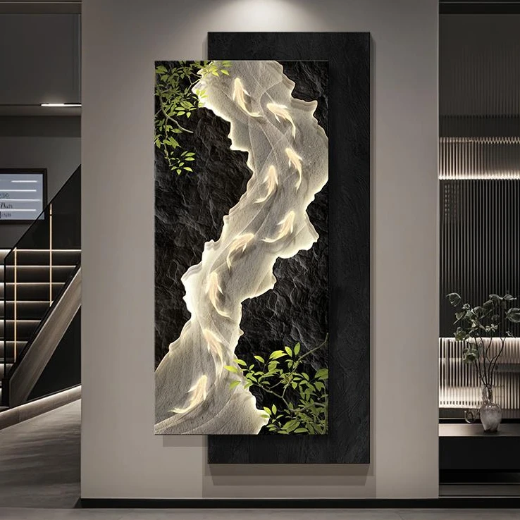 九鱼图入户玄关装饰画轻奢高级感客厅过道壁画寓意好走廊尽头挂画