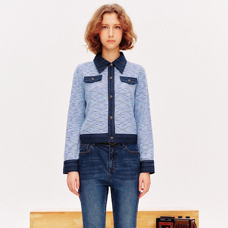 诗篇门店新款小香风肌理感时尚百搭粗花呢毛针织衫6C64106110