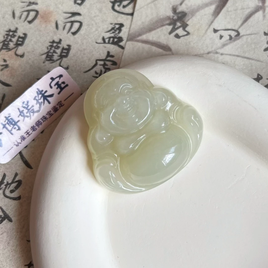 H012天然正宗和田玉冰底卡35mm精美佛公挂件多样性发其一双面雕刻