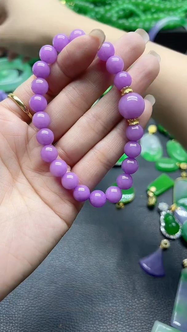 颈饰未镶嵌翡翠紫单珠手串8mm