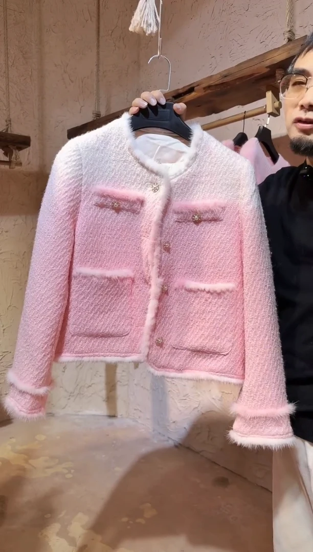 粉染植物染小香风棉服