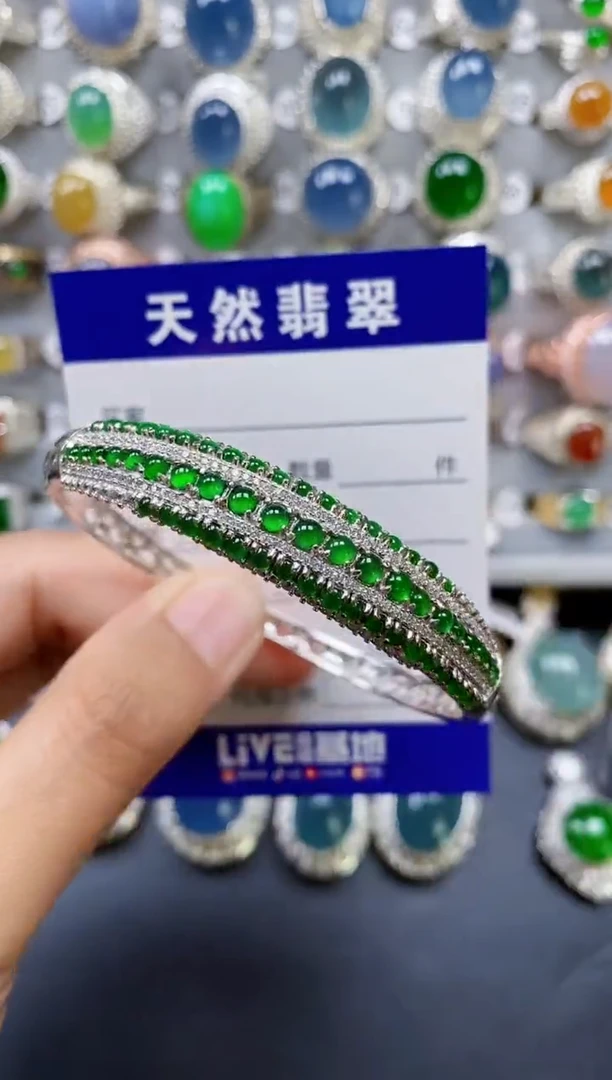 翡翠手镯银S925镶嵌0439