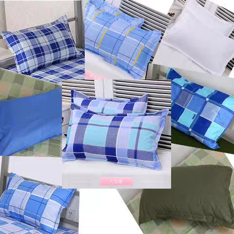 学生宿舍单人枕套枕头套磨毛蓝格白色信封式枕头套40*60