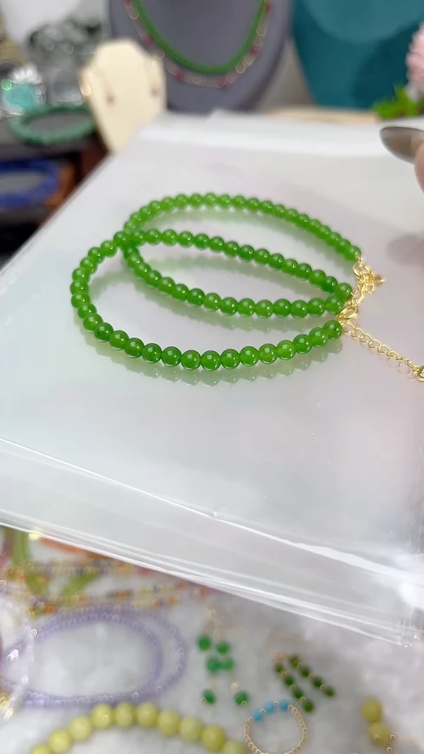 【闪购商品】和田玉（碧玉）手链银S925镶嵌圆45