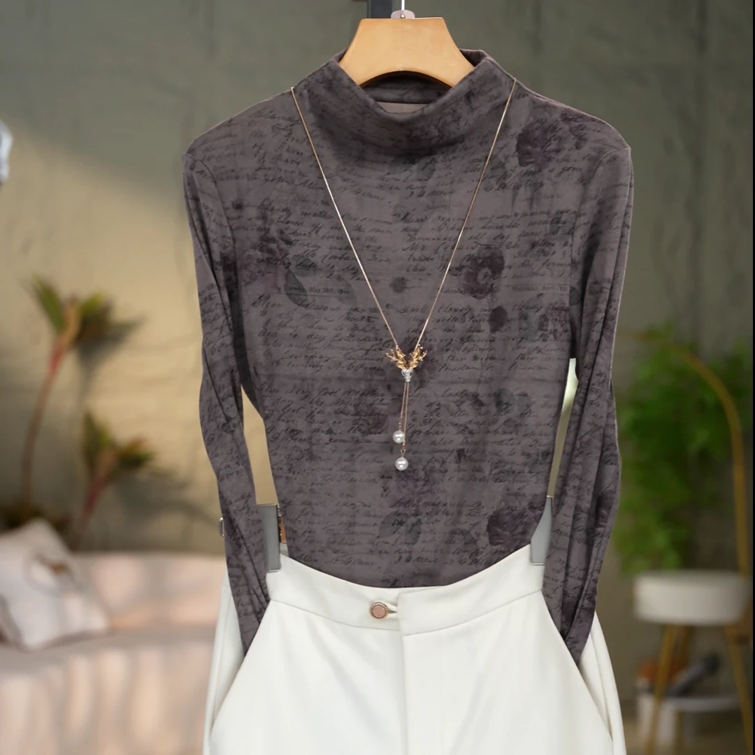 296#高贵上档次小衫2025新款潮流气质时尚显瘦海岛绒打底衫上衣