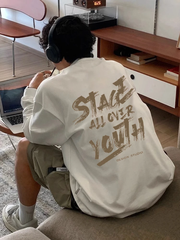 【重磅纯棉】cleanfit美式简约长袖T恤休闲百搭秋季情侣宽松潮流ins