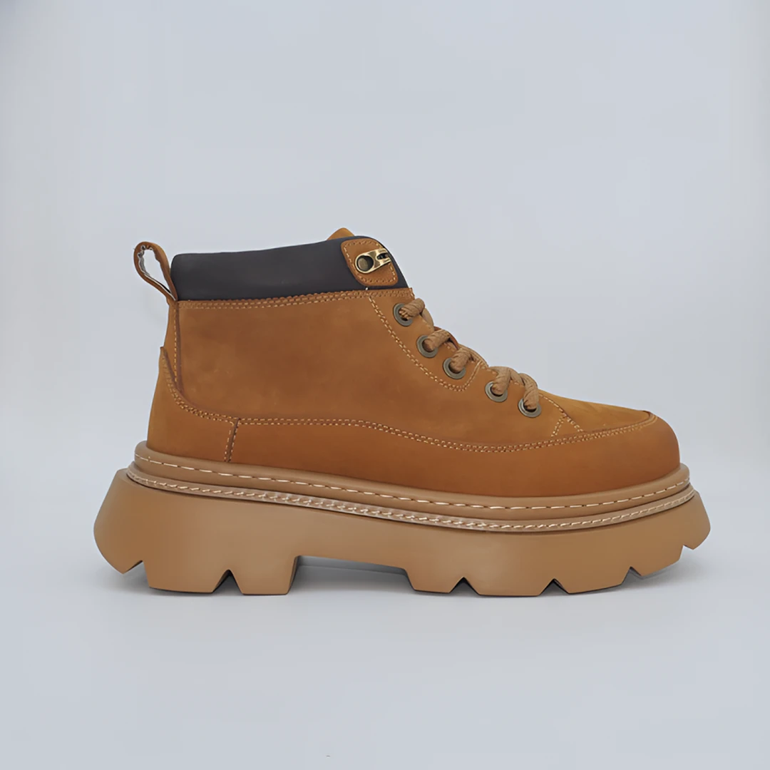 2025秋冬新款头层牛皮马丁靴休闲厚底增高大黄靴软牛皮复古工装靴