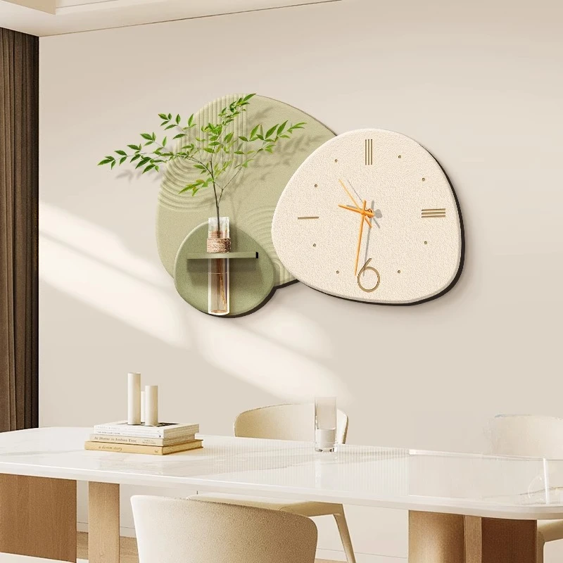 餐厅钟表装饰画餐桌背景墙水培绿植壁画客厅挂画高级感挂钟