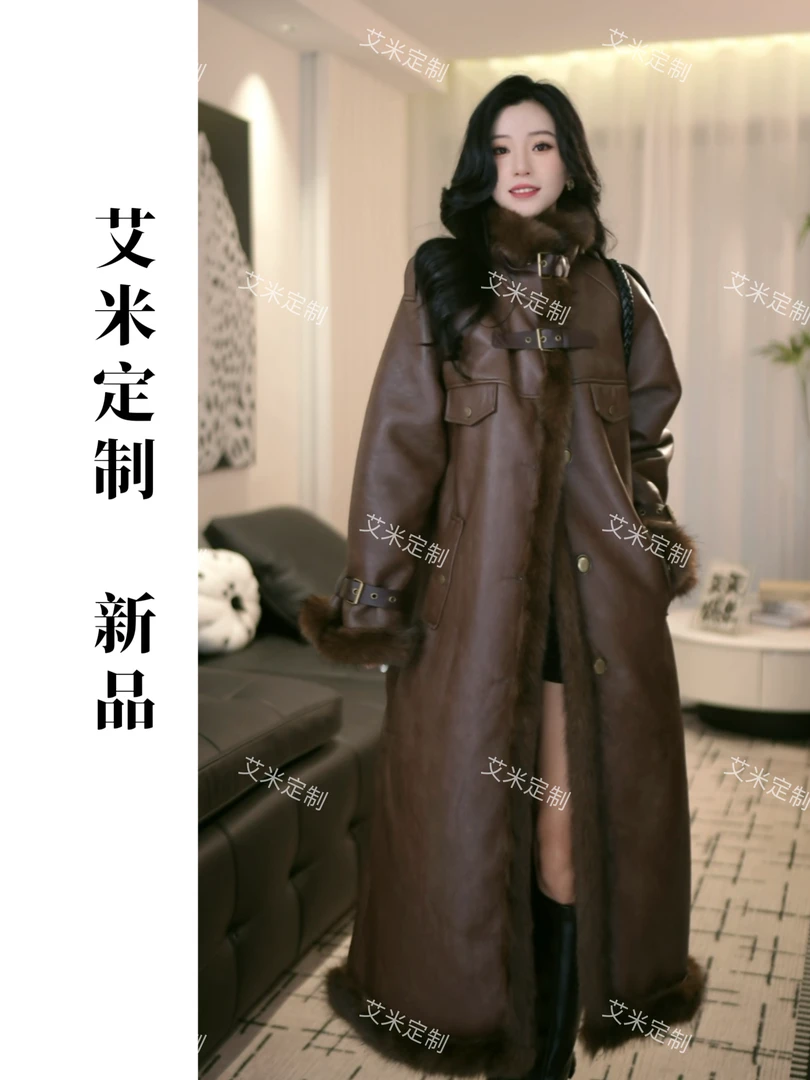 【艾米定制】单排扣长袖翻领慵懒风长款短外套加绒女装外套韩版8001
