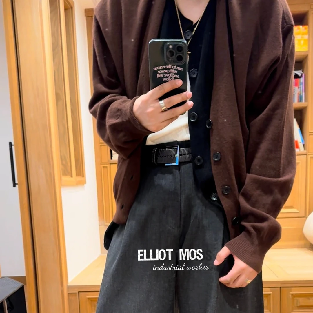 Elliot Mos假两件拼接~Knitted Sweater 100%绵羊毛针织开衫-1451