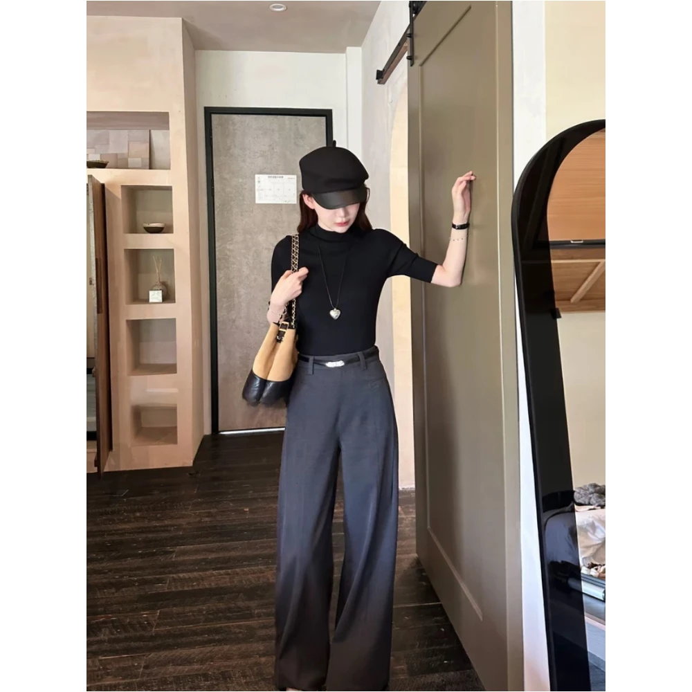 绝绝子，巨显大长腿！高腰显瘦直筒裤宽松休闲阔腿长裤子女2025秋季