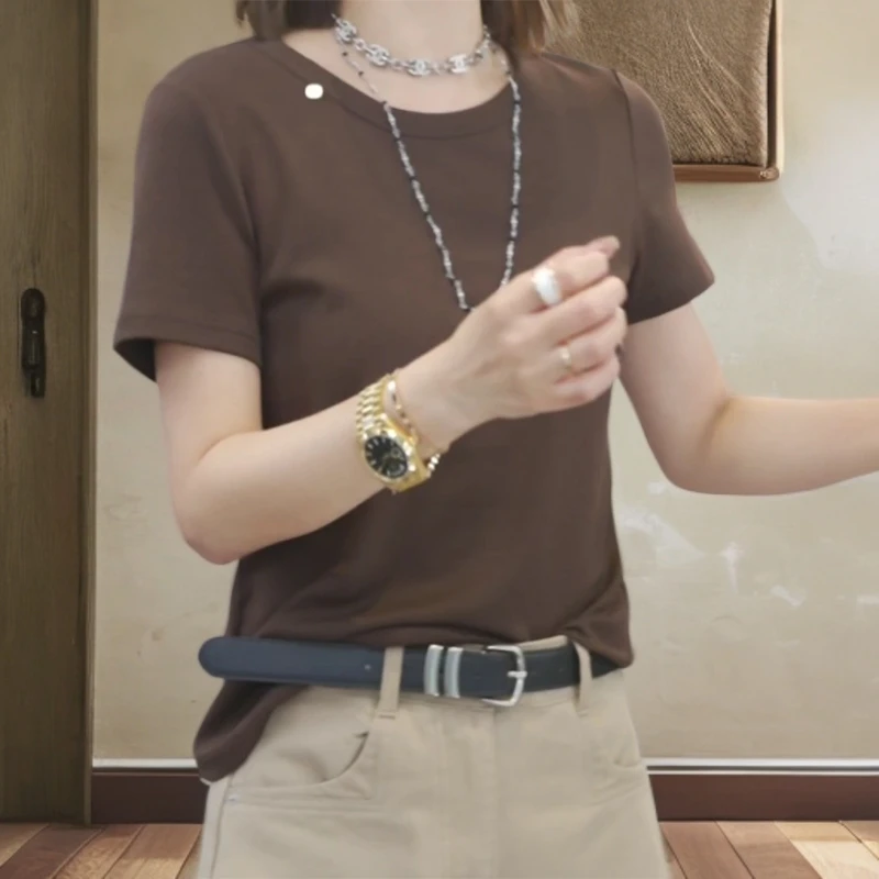 【椒红缀野】2025早秋轻奢时尚休闲百搭简约新款上衣T恤C5779